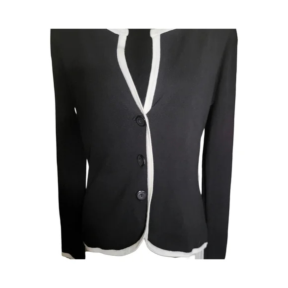 Cyrus Black White Trim Knit Blazer Cardigan Business Casual NWT Size M - Picture 3 of 6